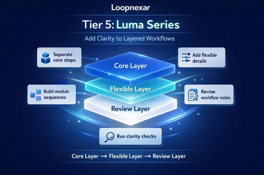 Diagram of Loopnexar Tier 5 Luma Series with three layers on a dark blue background.