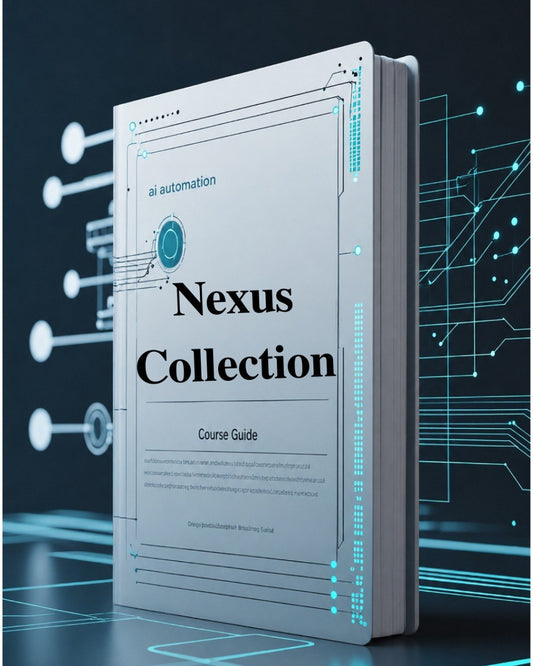 Book titled 'Nexus Collection' with futuristic design elements on a dark background