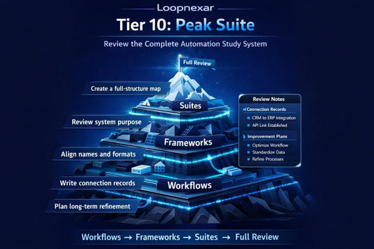 Diagram of Loopnexar Tier 10: Peak Suite automation system on a dark background