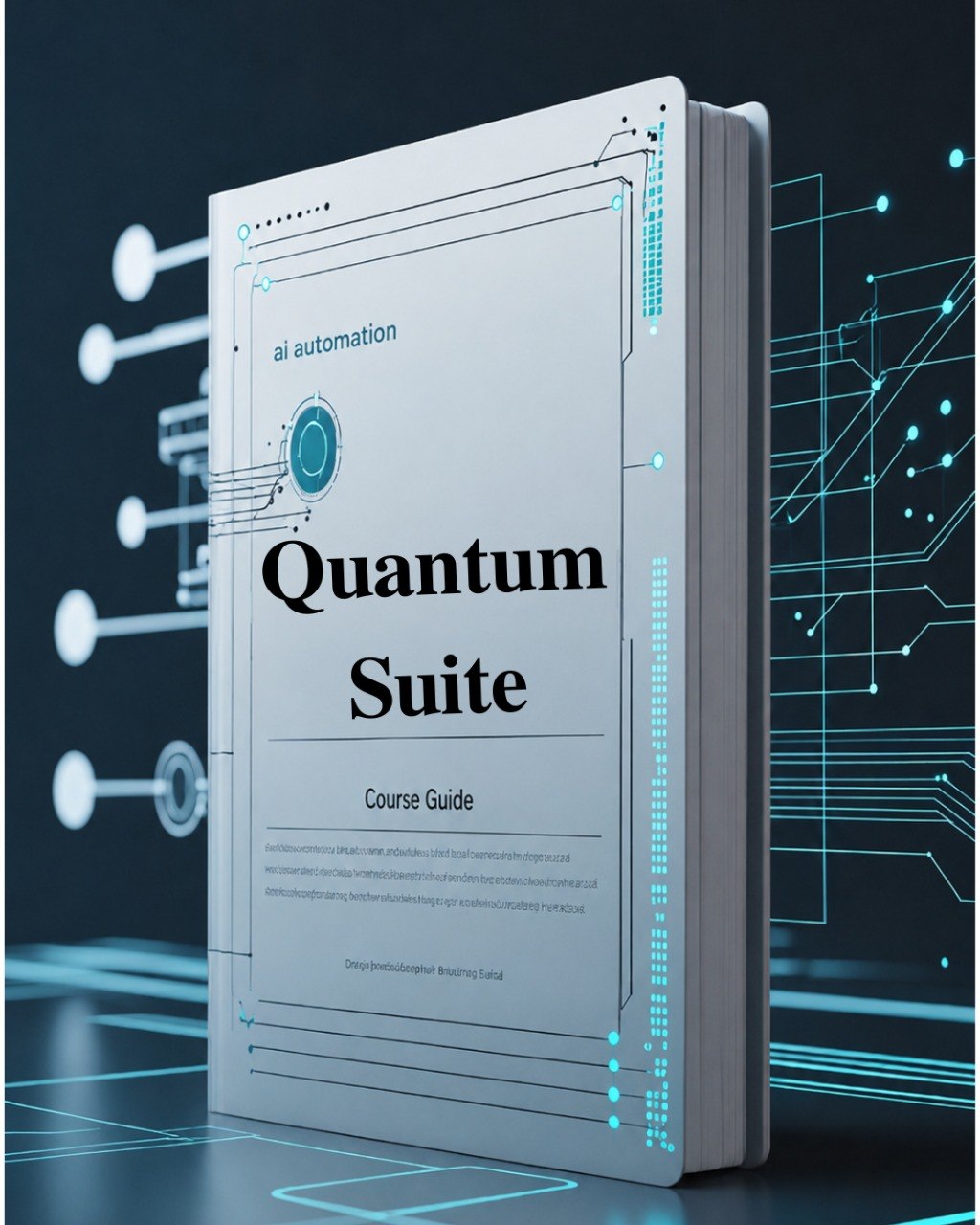 Book titled 'Quantum Suite' on a dark background with circuit design elements