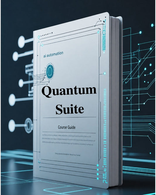 Book titled 'Quantum Suite' on a dark background with circuit design elements